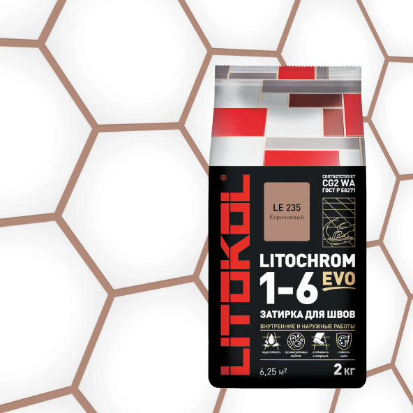Затирка LITOCHROM 1-6 EVO LE 235 коричневый (2kg Al.bag) (фото 2)