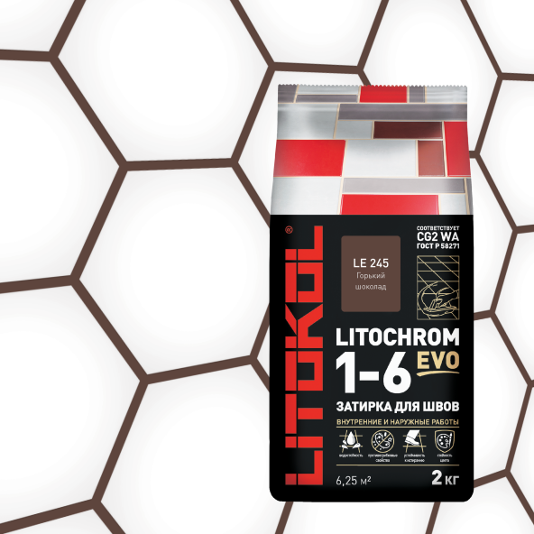 Затирка LITOCHROM 1-6 EVO LE 245 горький шоколад (2kg Al.bag) (фото 2)