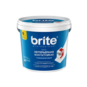 Краска BRITE PROFESSIONAL интерьерная влагостойкая белая глубокоматовая база А, банка 0,9 л