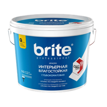 Краска BRITE PROFESSIONAL интерьерная влагостойкая глубокоматовая база С, ведро 9 л