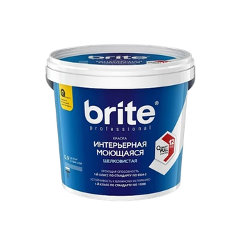 Краска BRITE PROFESSIONAL интерьерная моющаяся белая шелковистая база А, банка 0,9 л