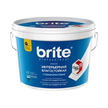 Краска BRITE PROFESSIONAL интерьерная влагостойкая белая глубокоматовая база А, ведро 2,7 л